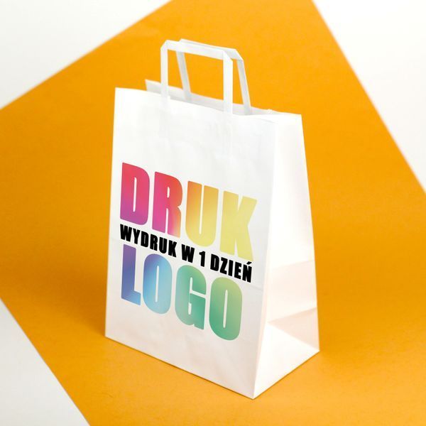 Torby papierowe z Logo A3 &ndash; Duże Białe Torebki z Nadrukiem 32&times;17&times;41 cm, 100 szt