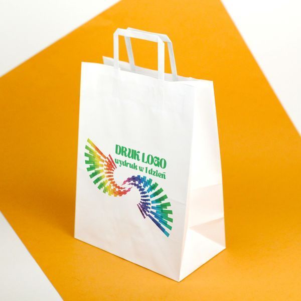 Torby papierowe z Logo A3 &ndash; Duże Białe Torebki z Nadrukiem 32&times;17&times;41 cm, 100 szt