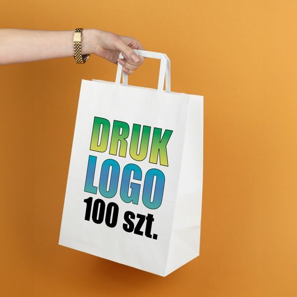 Torby papierowe z Logo A3 &ndash; Duże Białe Torebki z Nadrukiem 32&times;17&times;41 cm, 100 szt